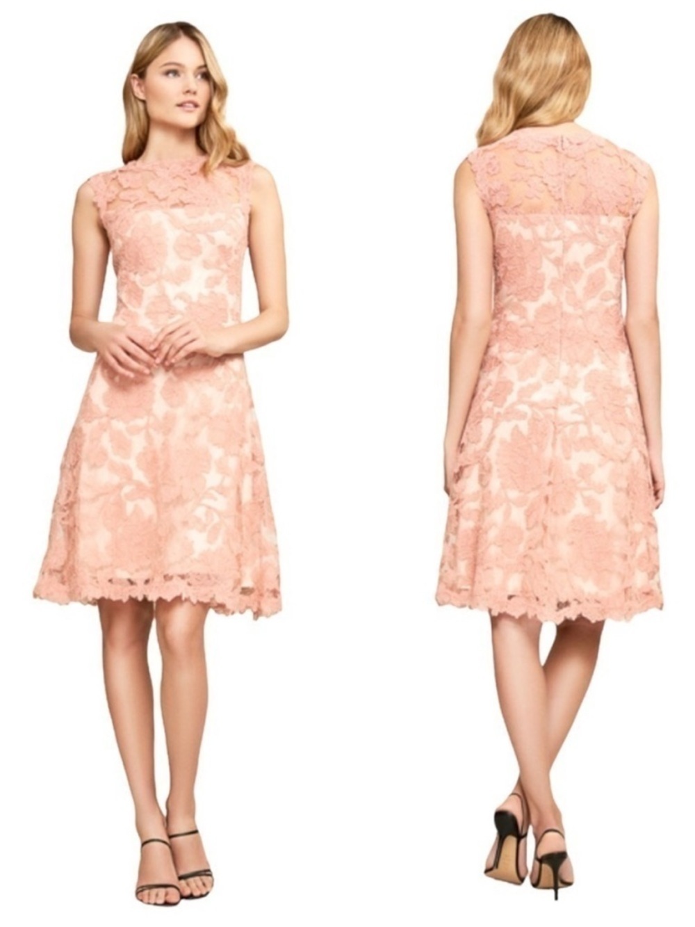 TADASHI SHOJI Tamura Pink Embroidered Lace Fit Flare Midi Dress 12 Floral Party